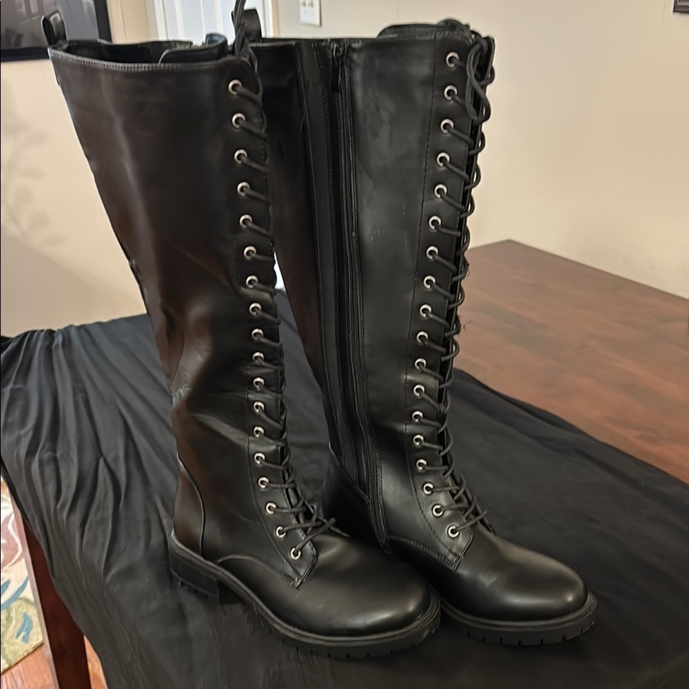 Torrid Wide Calf Black Lace-Up Knee-High Boots